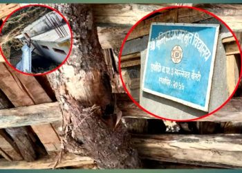 जोखिमपूर्ण भवनमा पढ्दै साना विद्यार्थी